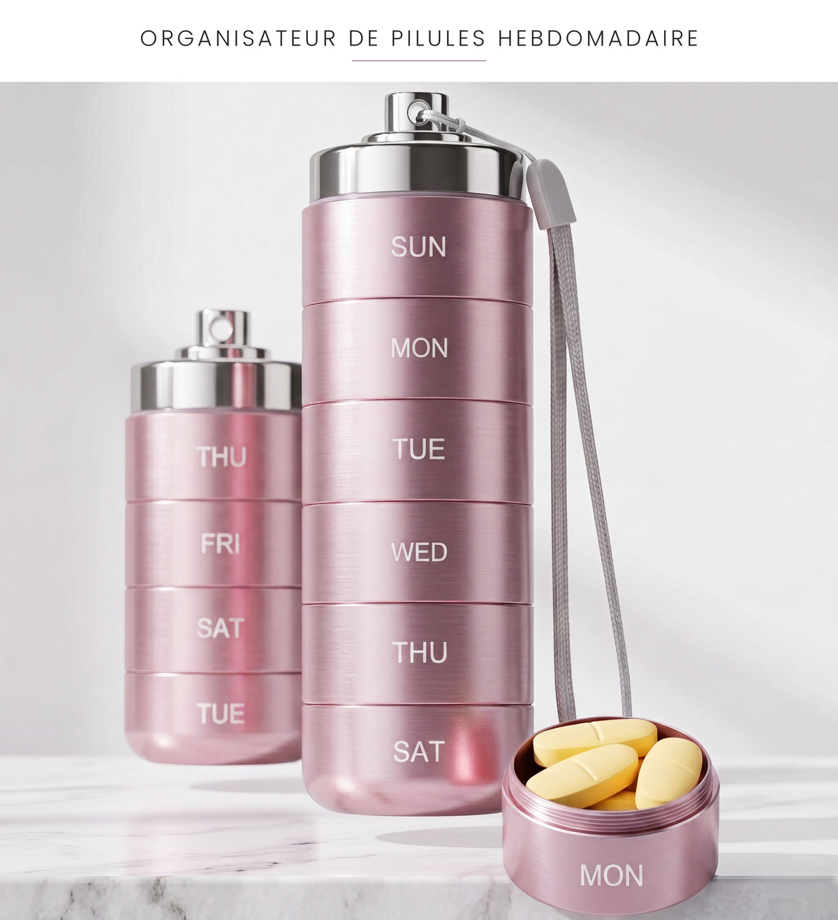 PILTECH ONE™ — Pilulier Semainier Premium en Aluminium INCASSABLE | Boîte à Pilules Étanche 7 Jours pour Voyage